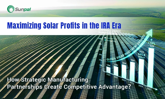 Paneles solares con un gráfico de mercado ascendente.