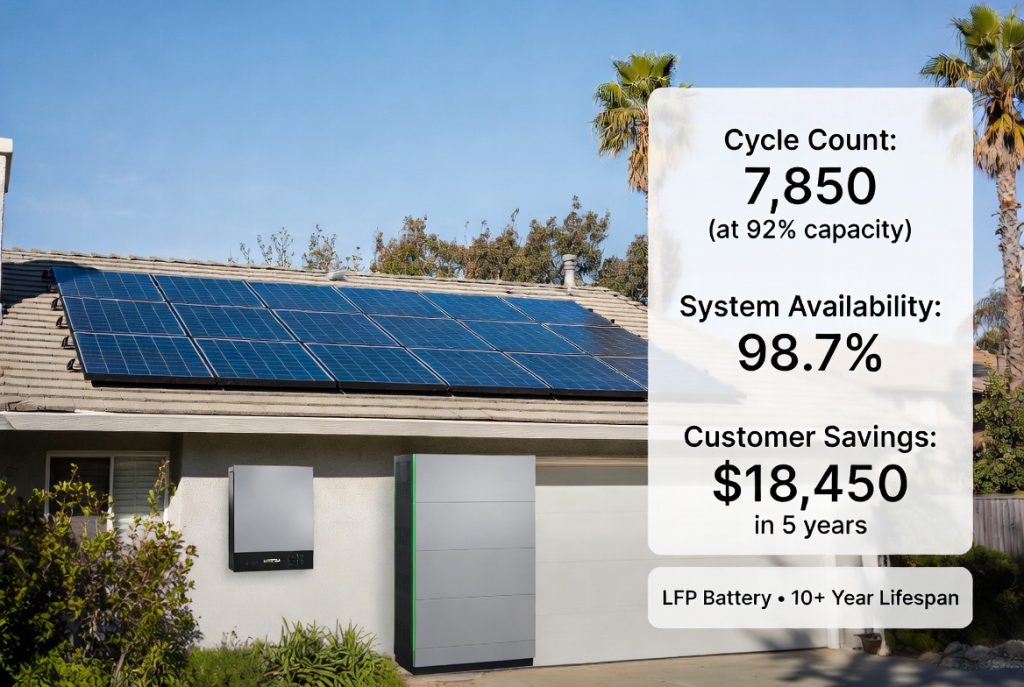 A U.S. home with rooftop solar and a battery system.